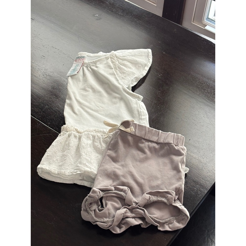 Maggie & Zoe Girls 5T White Eyelet Flutter Sleeve Top & Mauve Ruffle Shorts Set